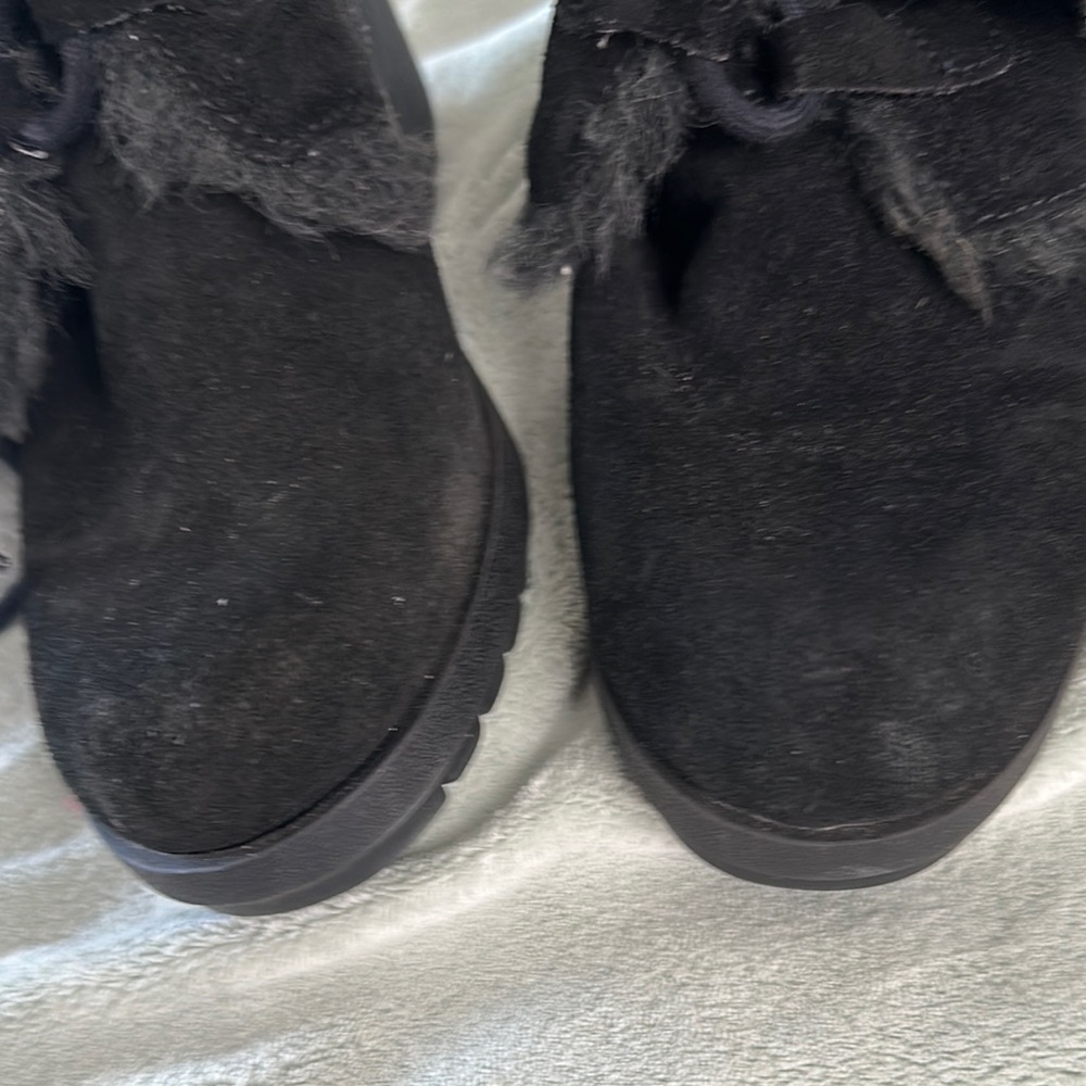 Black Lace Up Mid-Calf Boots with Fur Trim Size 9 - Picture 8 of 11